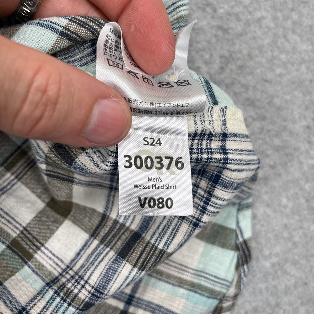Outdoor Research Weisse Shirt Mens M Teal Brown Plaid Short Sleeve Button Hemp - Picture 12 of 12
